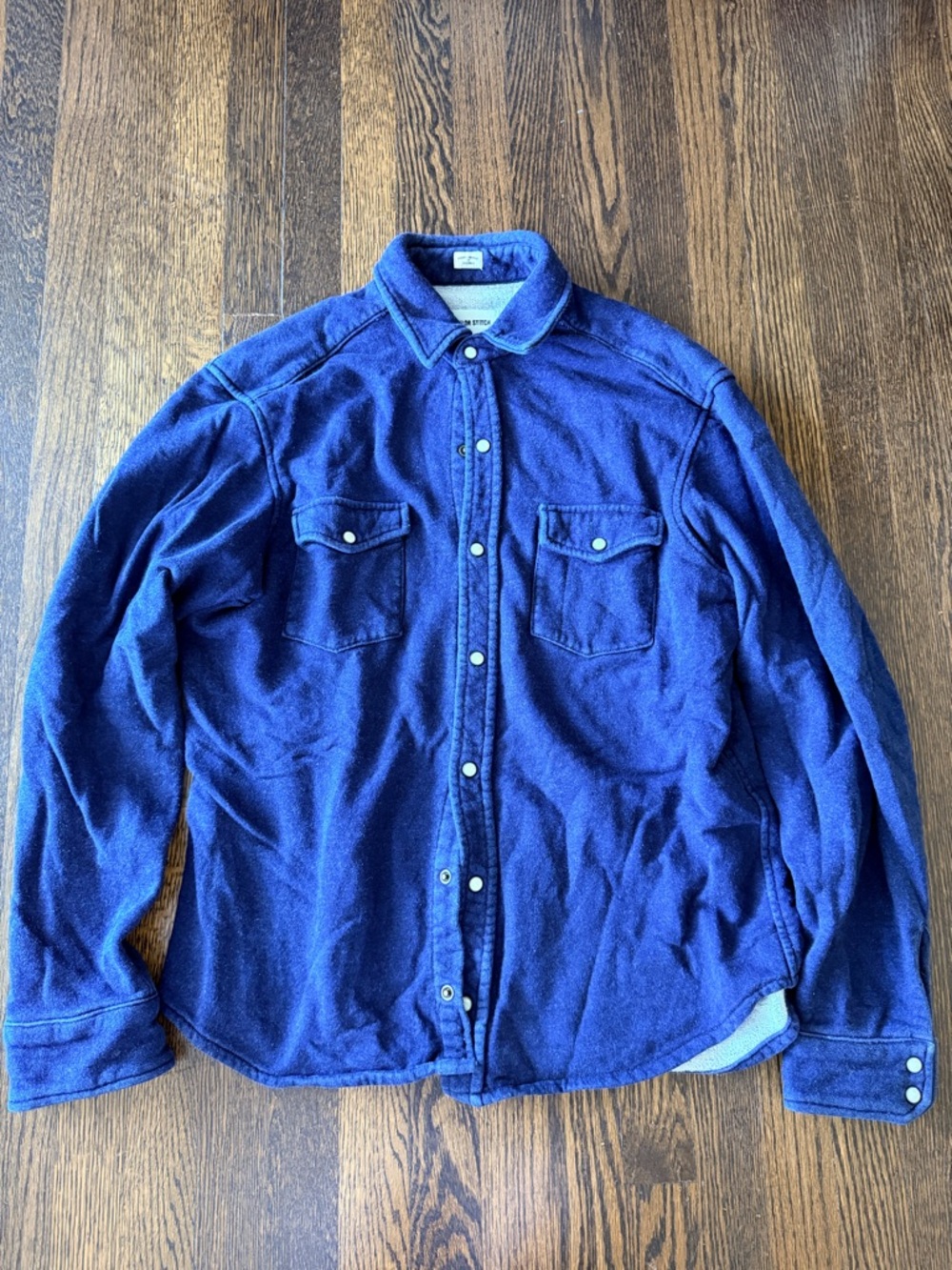 Taylor Stitch Navy Fleece Shirt Jacket pearl button shaket 40 medium